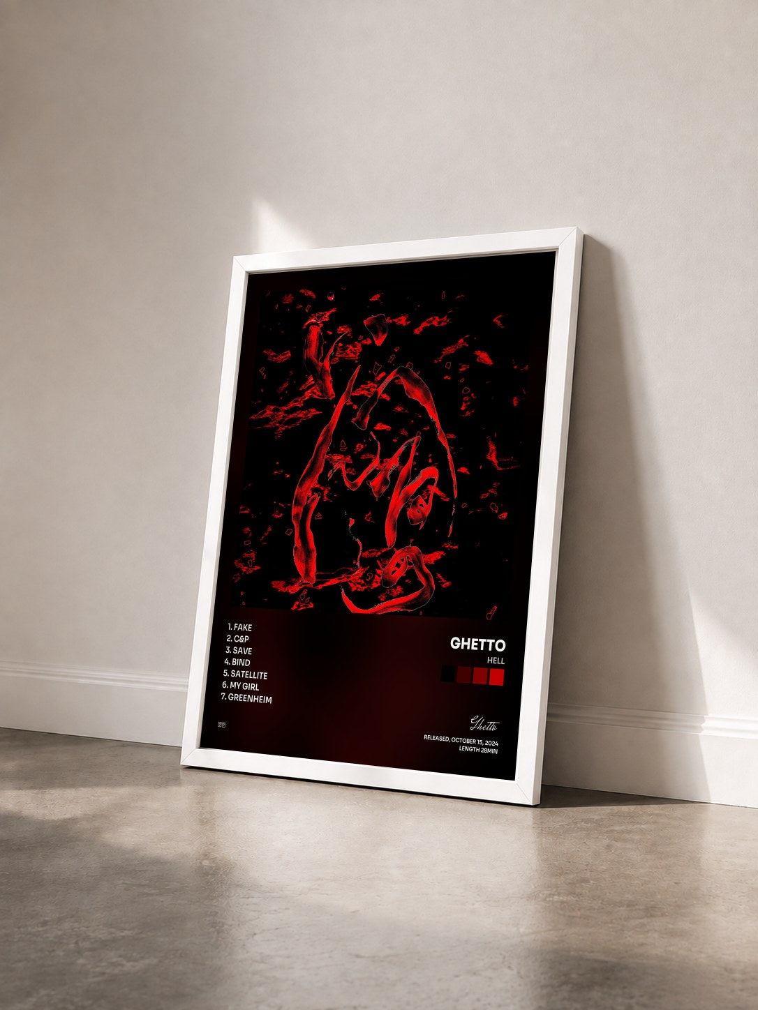 #blanc Tableau de l'album Hell de Ghetto vu de trois quarts, cadre blanc