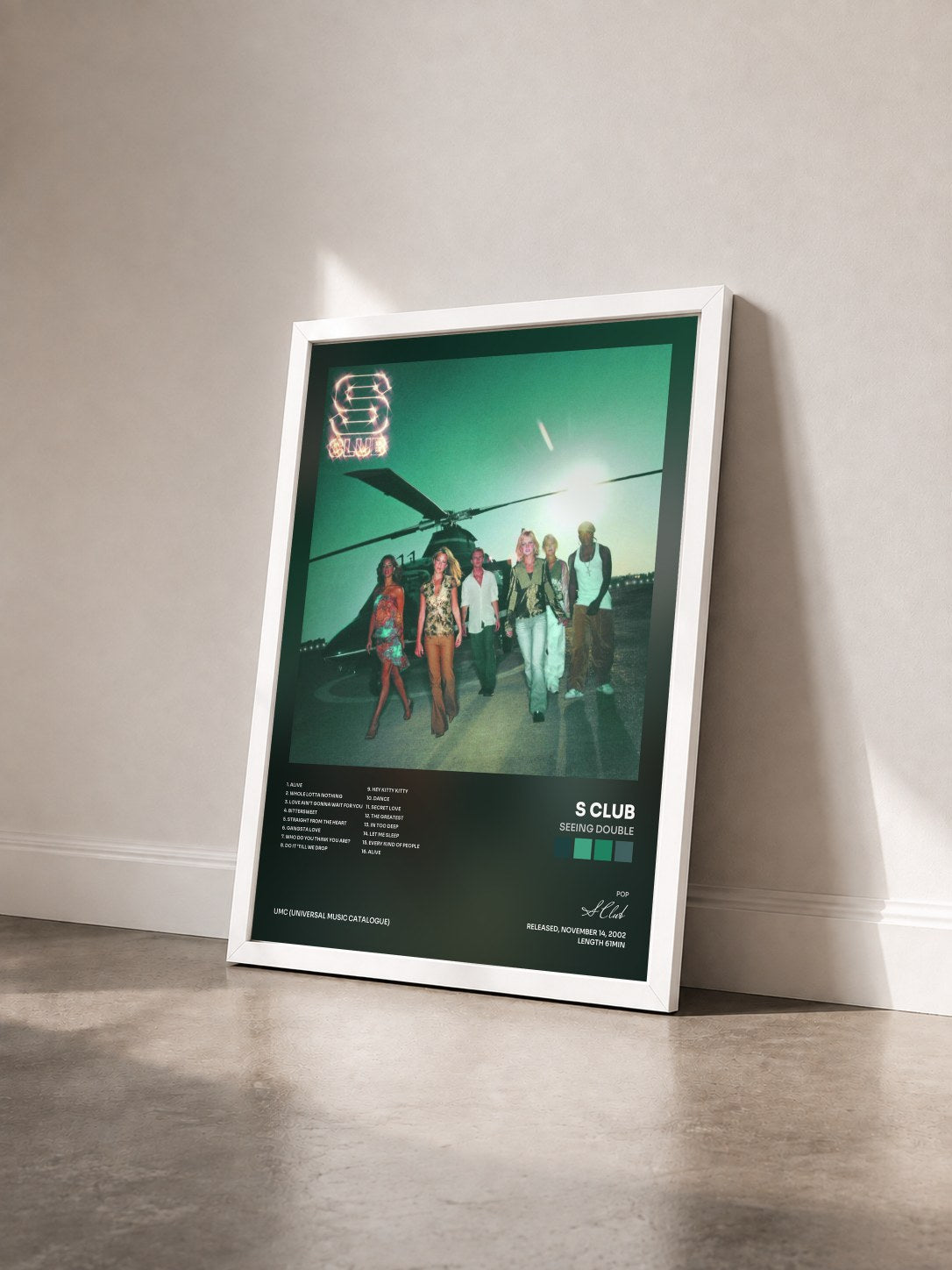 #blanc Tableau de l'album Seeing Double de S Club vu de trois quarts, cadre blanc