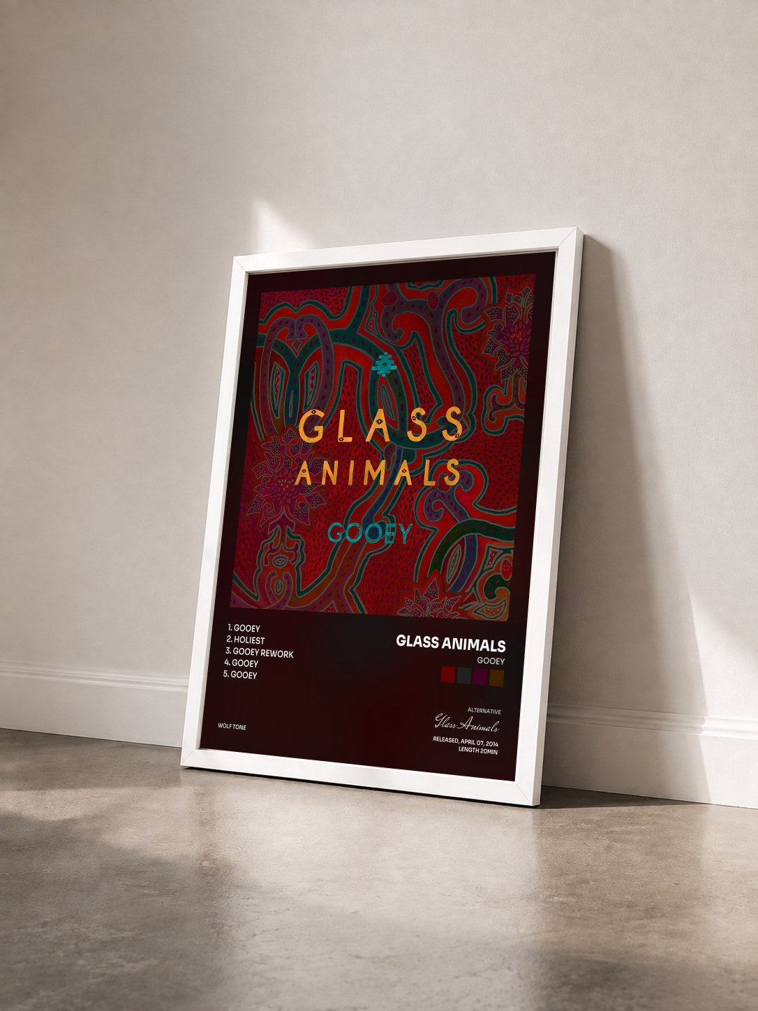 #blanc Tableau de l'album Gooey de Glass Animals vu de trois quarts, cadre blanc