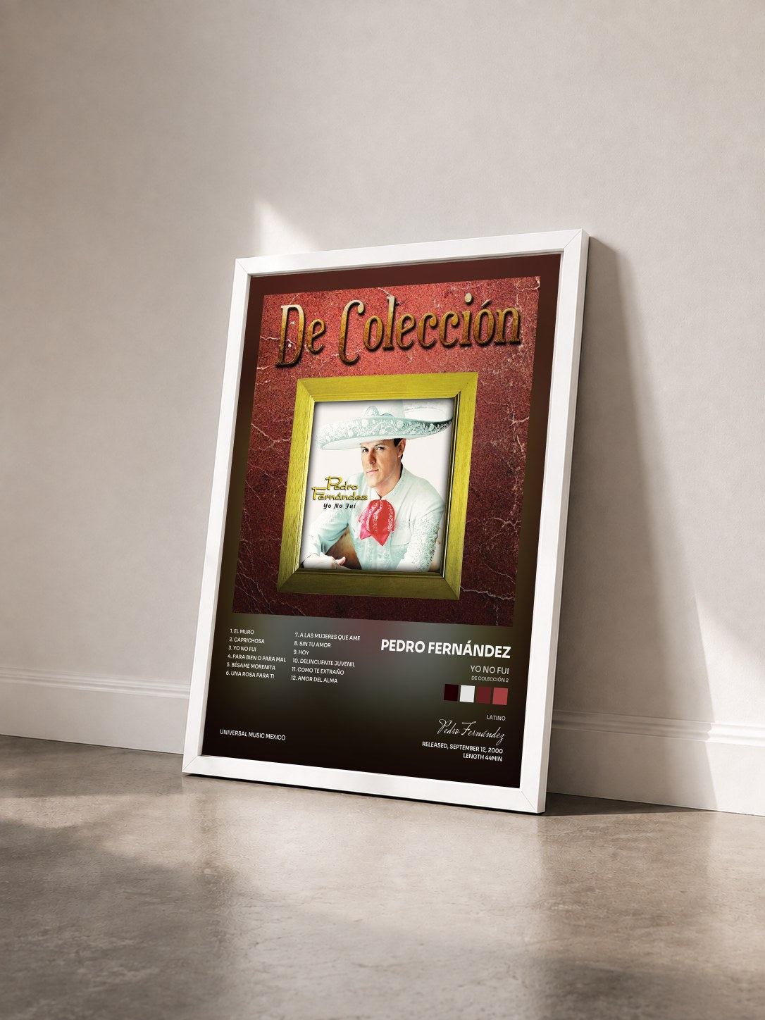 #blanc Tableau de l'album Yo No Fui (De Colección 2) de Pedro Fernández vu de trois quarts, cadre blanc