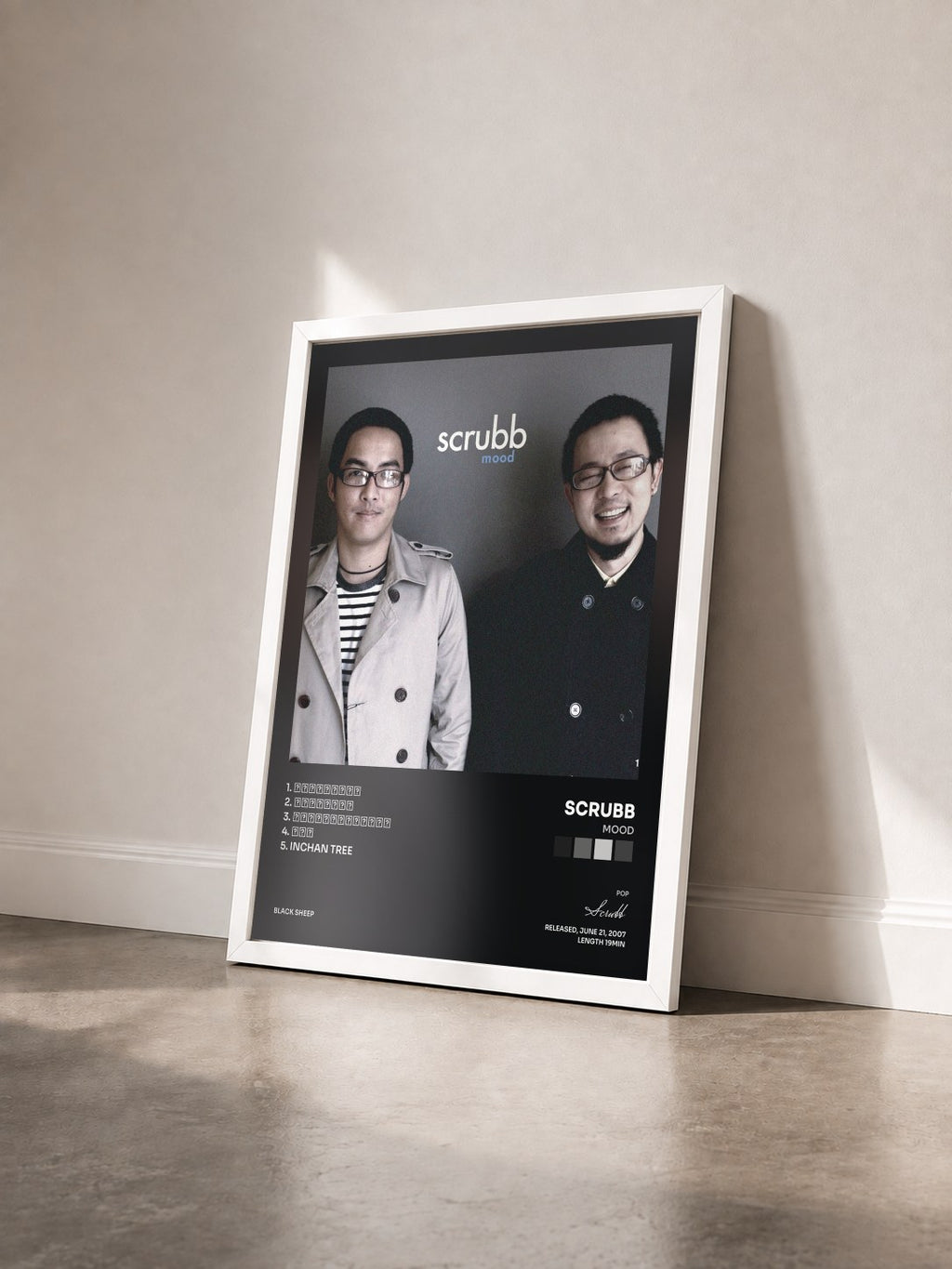 #blanc Tableau de l'album Mood de Scrubb vu de trois quarts, cadre blanc