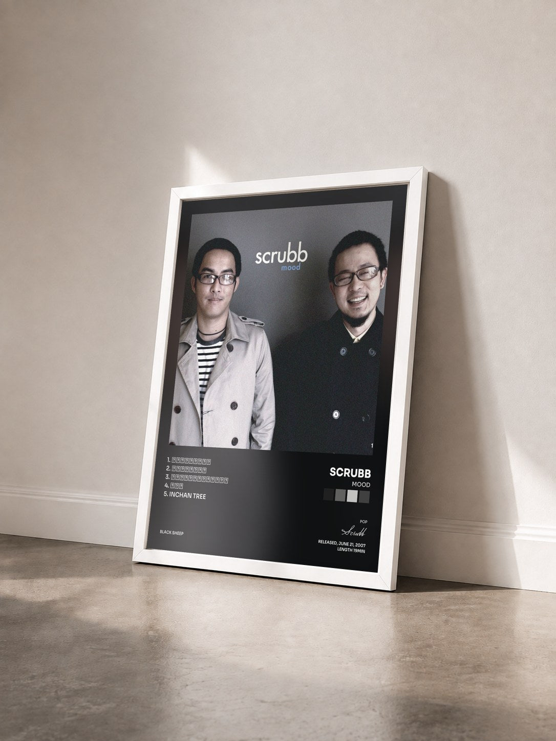 #blanc Tableau de l'album Mood de Scrubb vu de trois quarts, cadre blanc