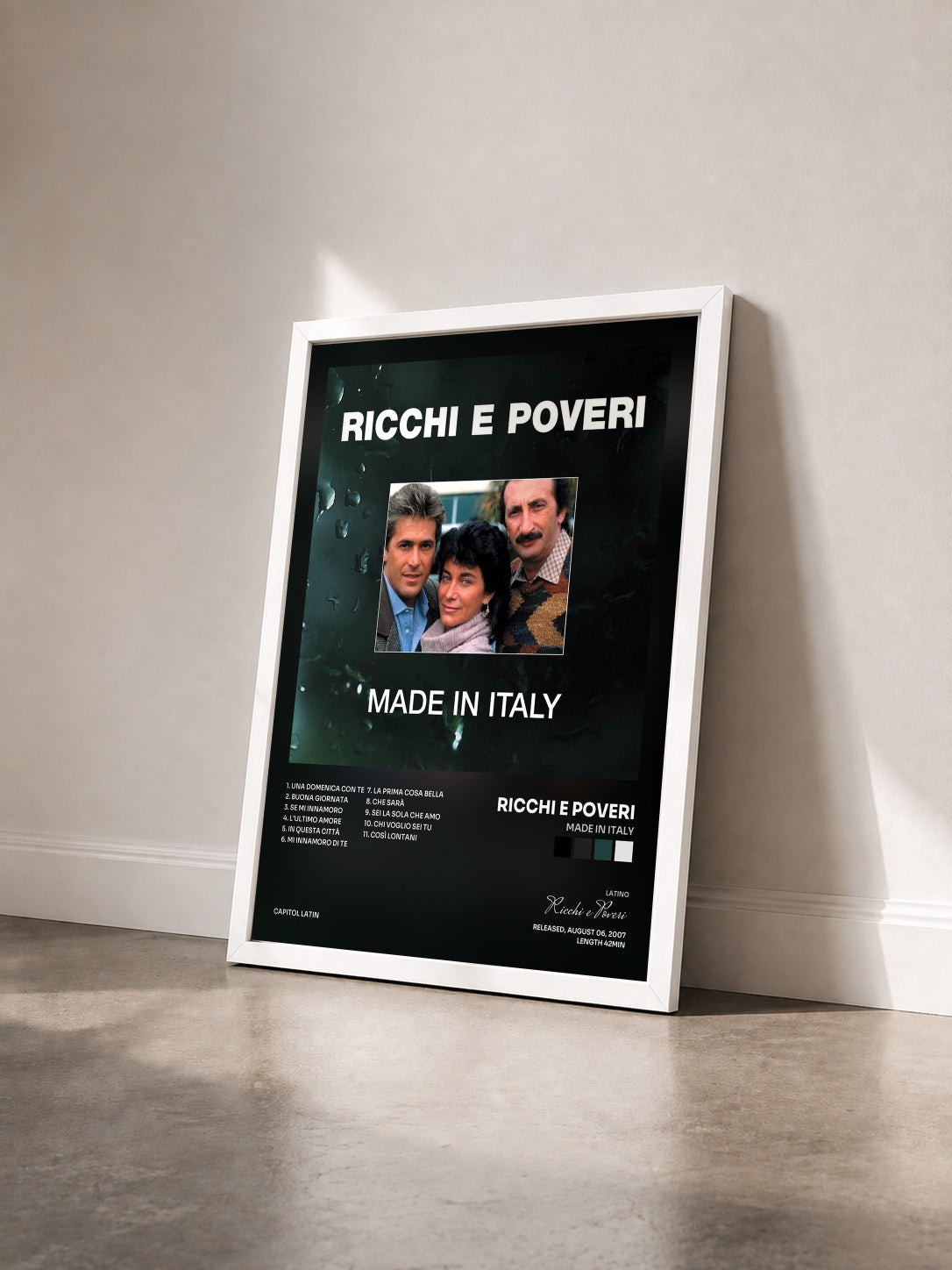 #blanc Tableau de l'album Made In Italy de Ricchi e Poveri vu de trois quarts, cadre blanc