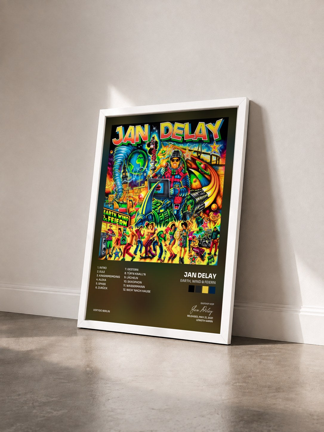 #blanc Tableau de l'album Earth, Wind & Feiern de Jan Delay vu de trois quarts, cadre blanc
