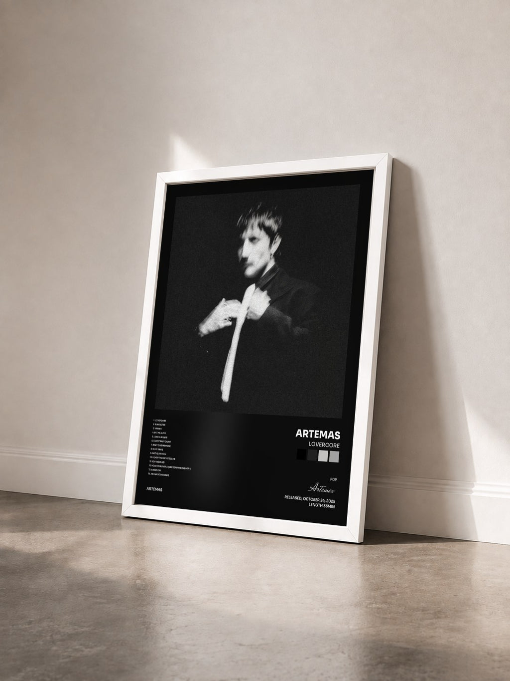#blanc LOVERCORE by Artemas as a framed art print seen at an angle, white frame