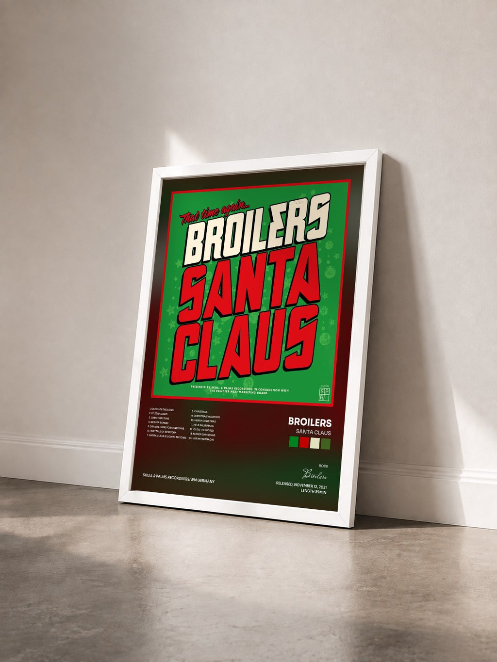 #blanc Tableau de l'album Santa Claus de Broilers vu de trois quarts, cadre blanc