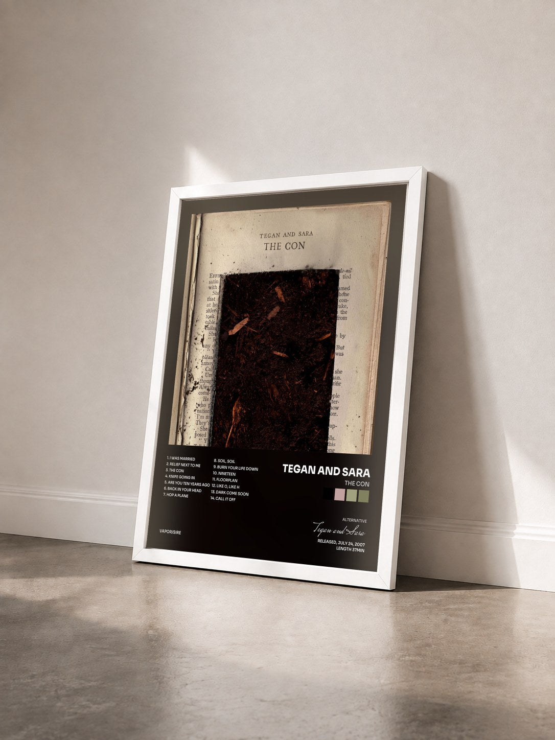 #blanc Tableau de l'album The Con de Tegan and Sara vu de trois quarts, cadre blanc