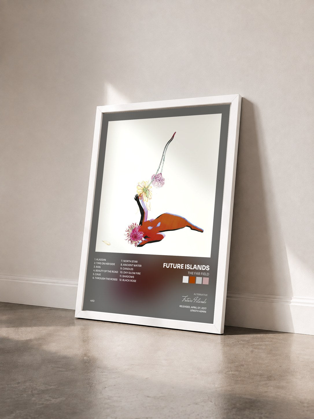 #blanc Tableau de l'album The Far Field de Future Islands vu de trois quarts, cadre blanc