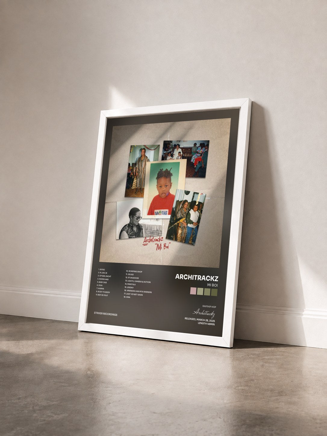 #blanc Tableau de l'album Mi Boi de Architrackz vu de trois quarts, cadre blanc