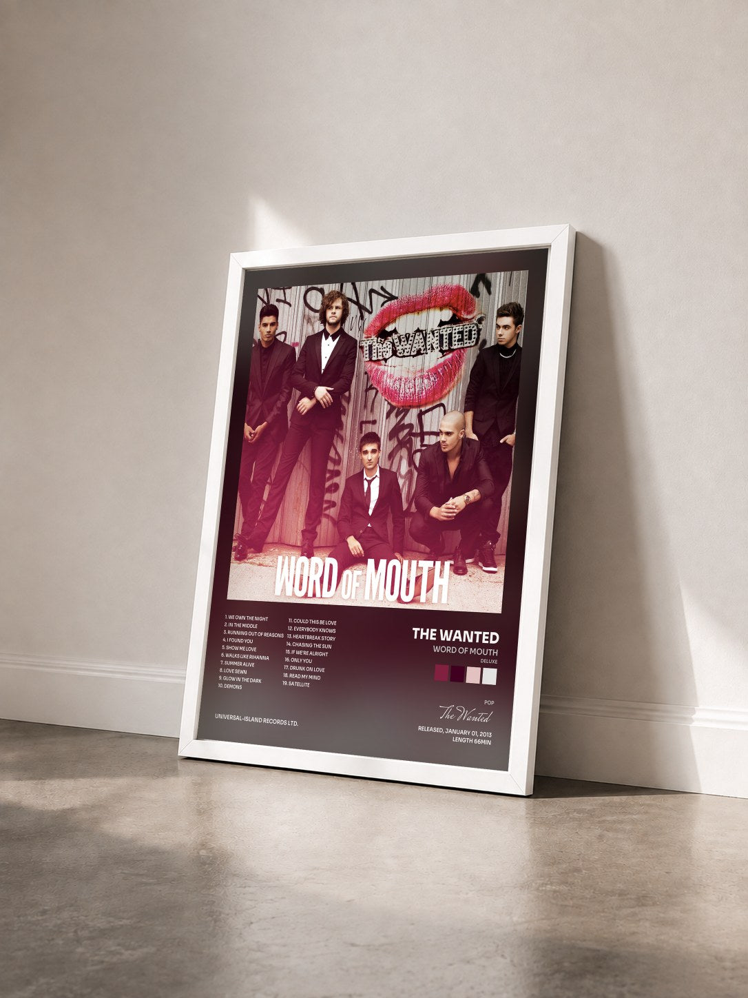 #blanc Tableau de l'album Word Of Mouth (Deluxe) de The Wanted vu de trois quarts, cadre blanc