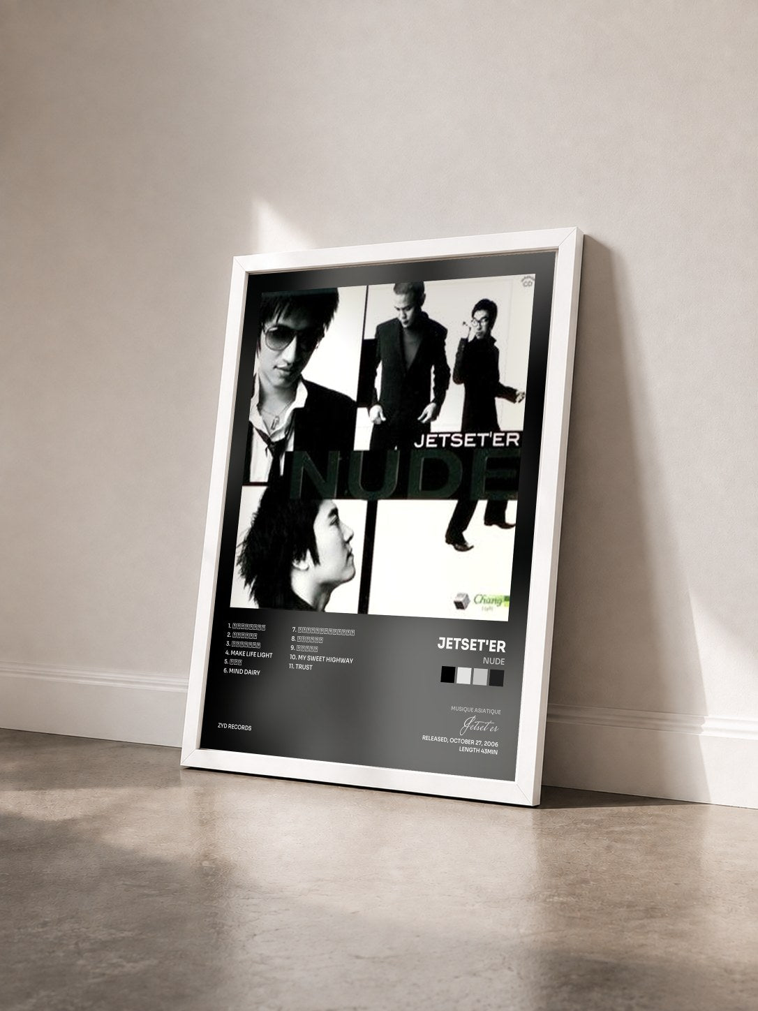 #blanc Tableau de l'album Nude de Jetset'er vu de trois quarts, cadre blanc
