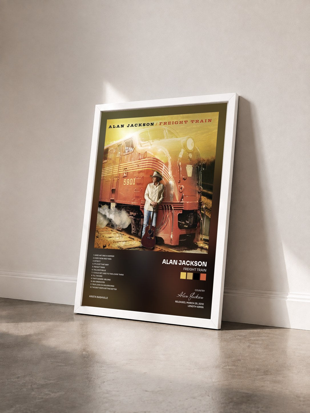 #blanc Tableau de l'album Freight Train de Alan Jackson vu de trois quarts, cadre blanc