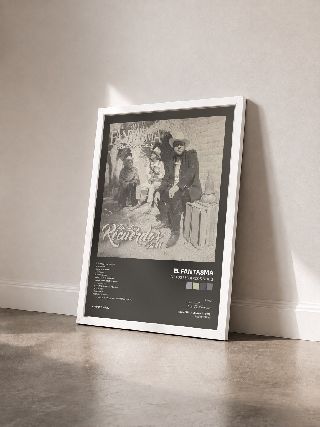 #blanc Tableau de l'album Pa' los Recuerdos, Vol. 2 de El Fantasma vu de trois quarts, cadre blanc