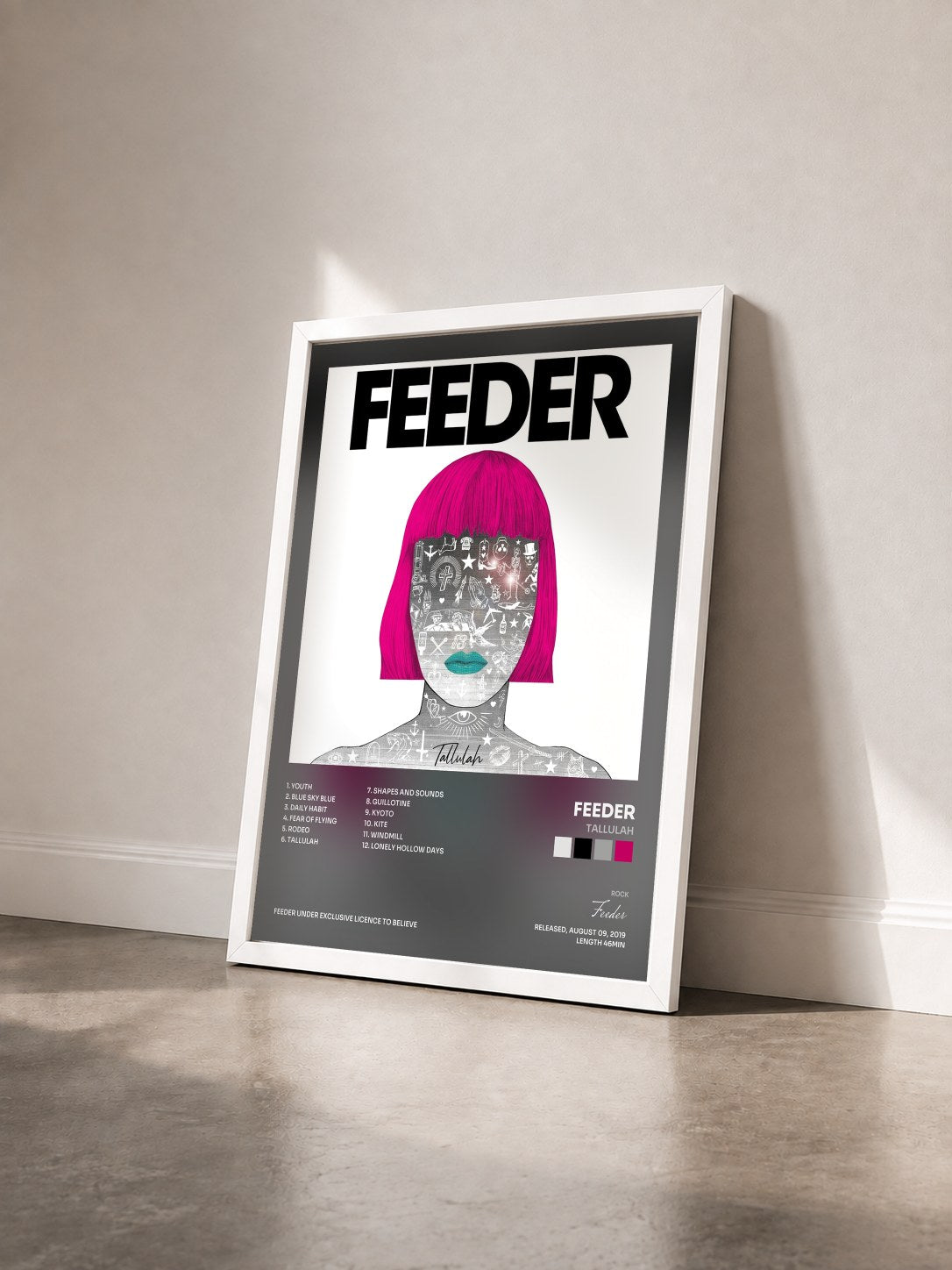#blanc Tableau de l'album Tallulah de Feeder vu de trois quarts, cadre blanc