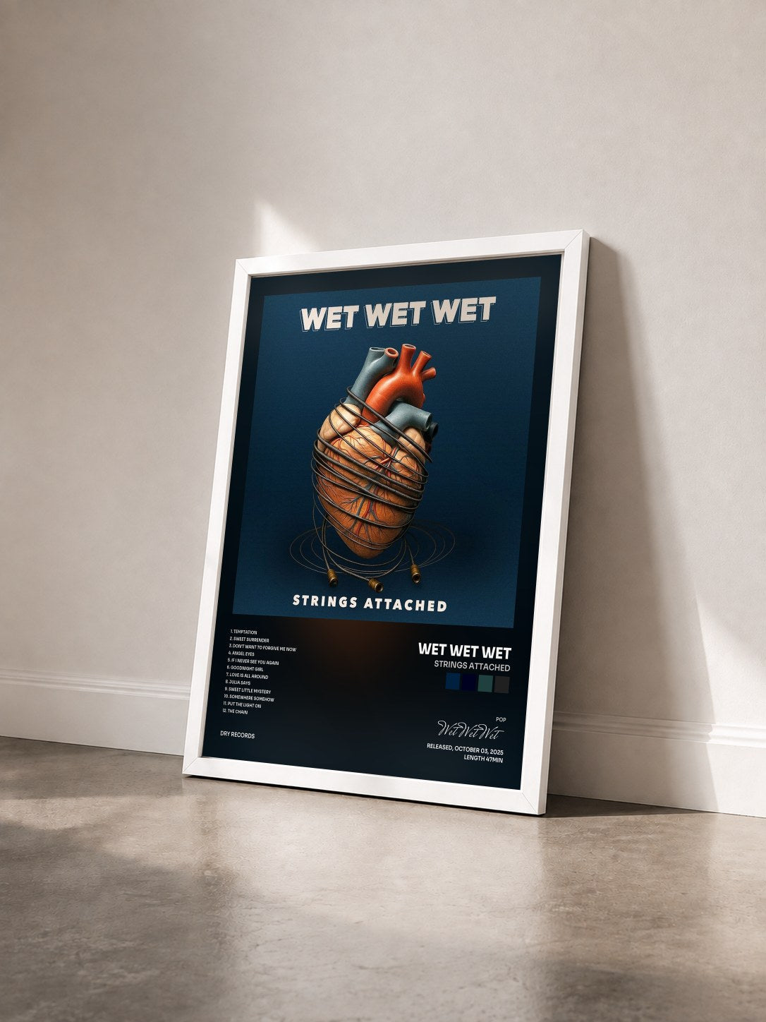 #blanc Tableau de l'album Strings Attached de Wet Wet Wet vu de trois quarts, cadre blanc