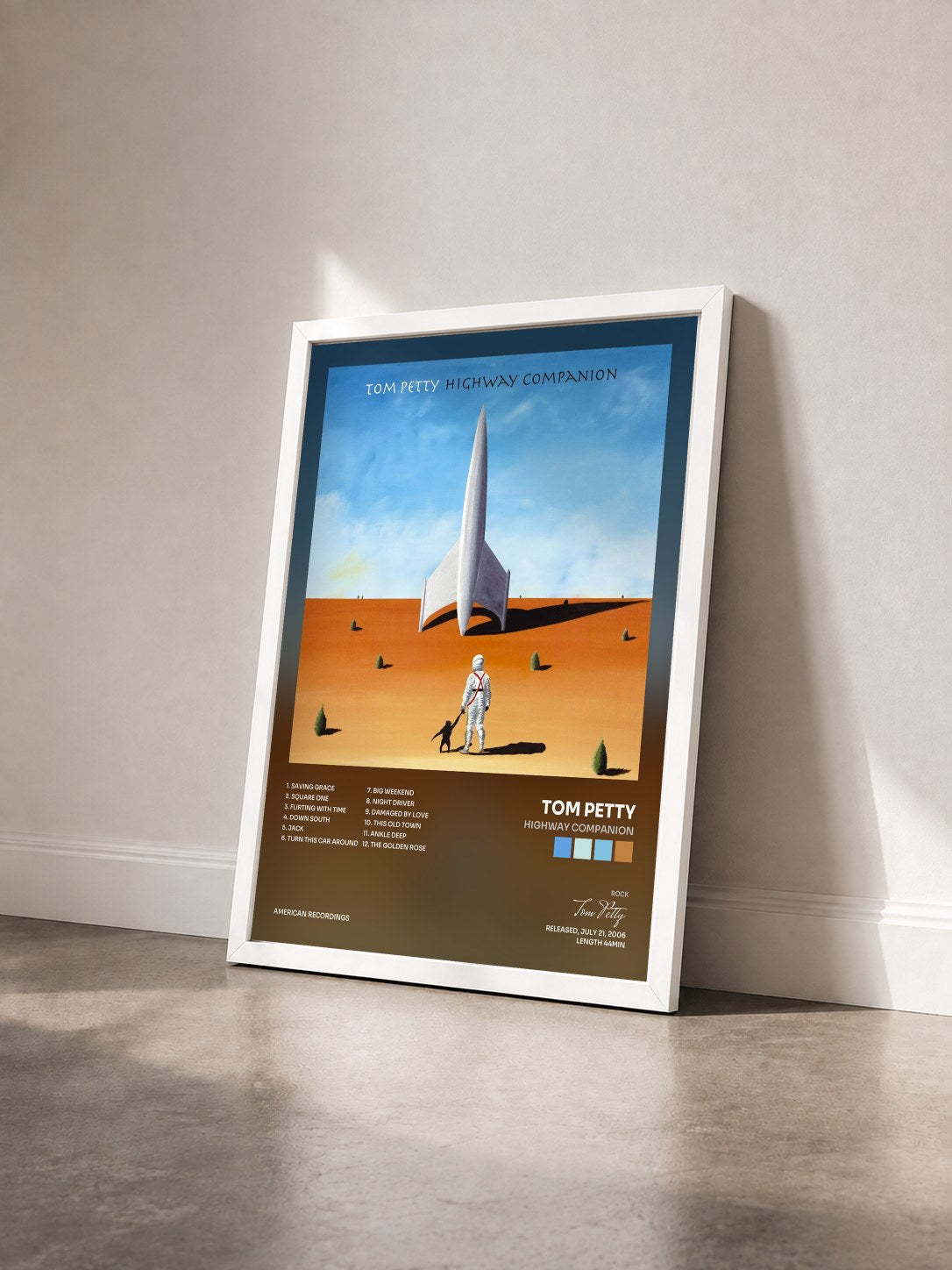 #blanc Tableau de l'album Highway Companion de Tom Petty vu de trois quarts, cadre blanc
