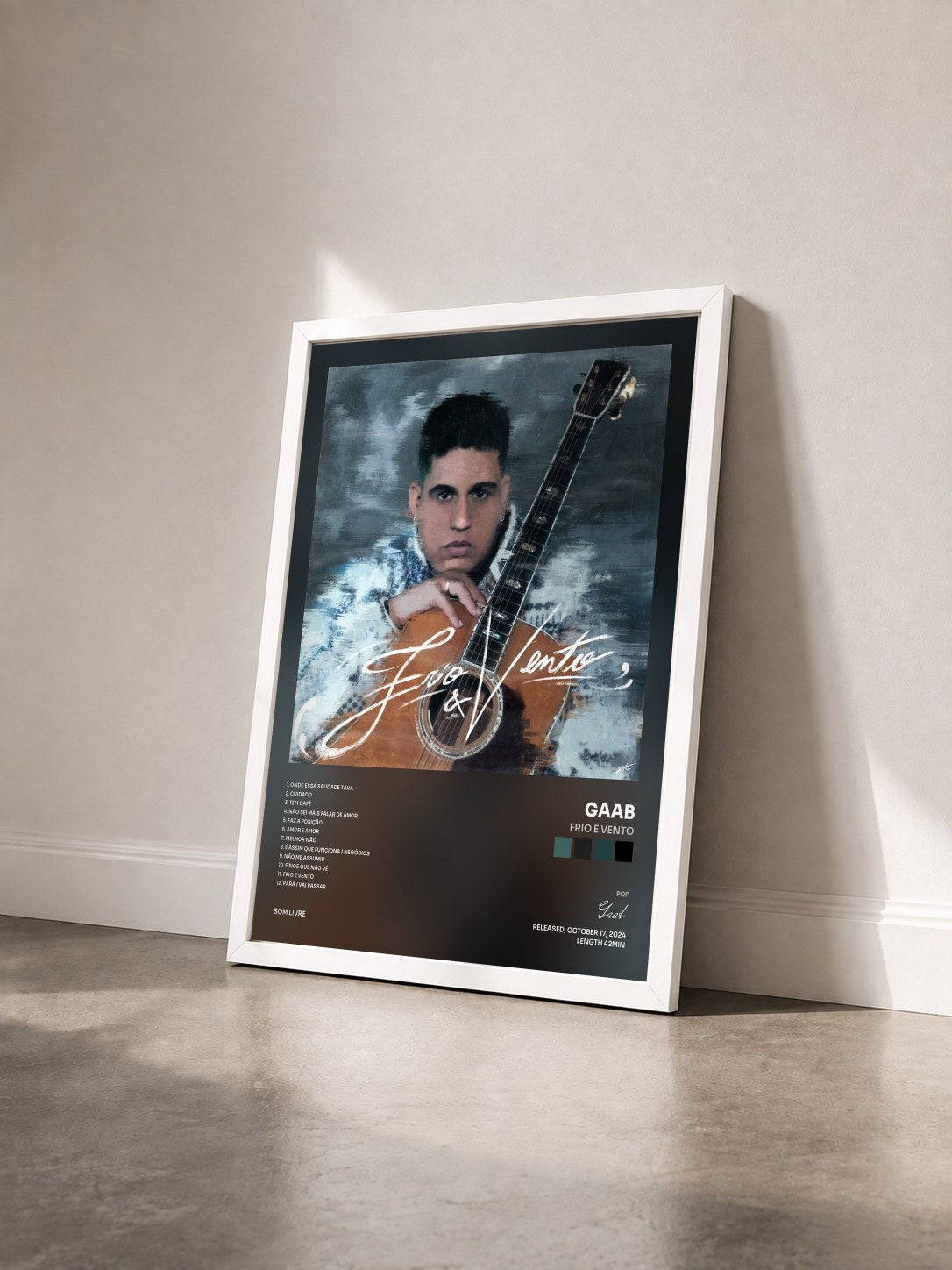 #blanc Tableau de l'album Frio e Vento de Gaab vu de trois quarts, cadre blanc