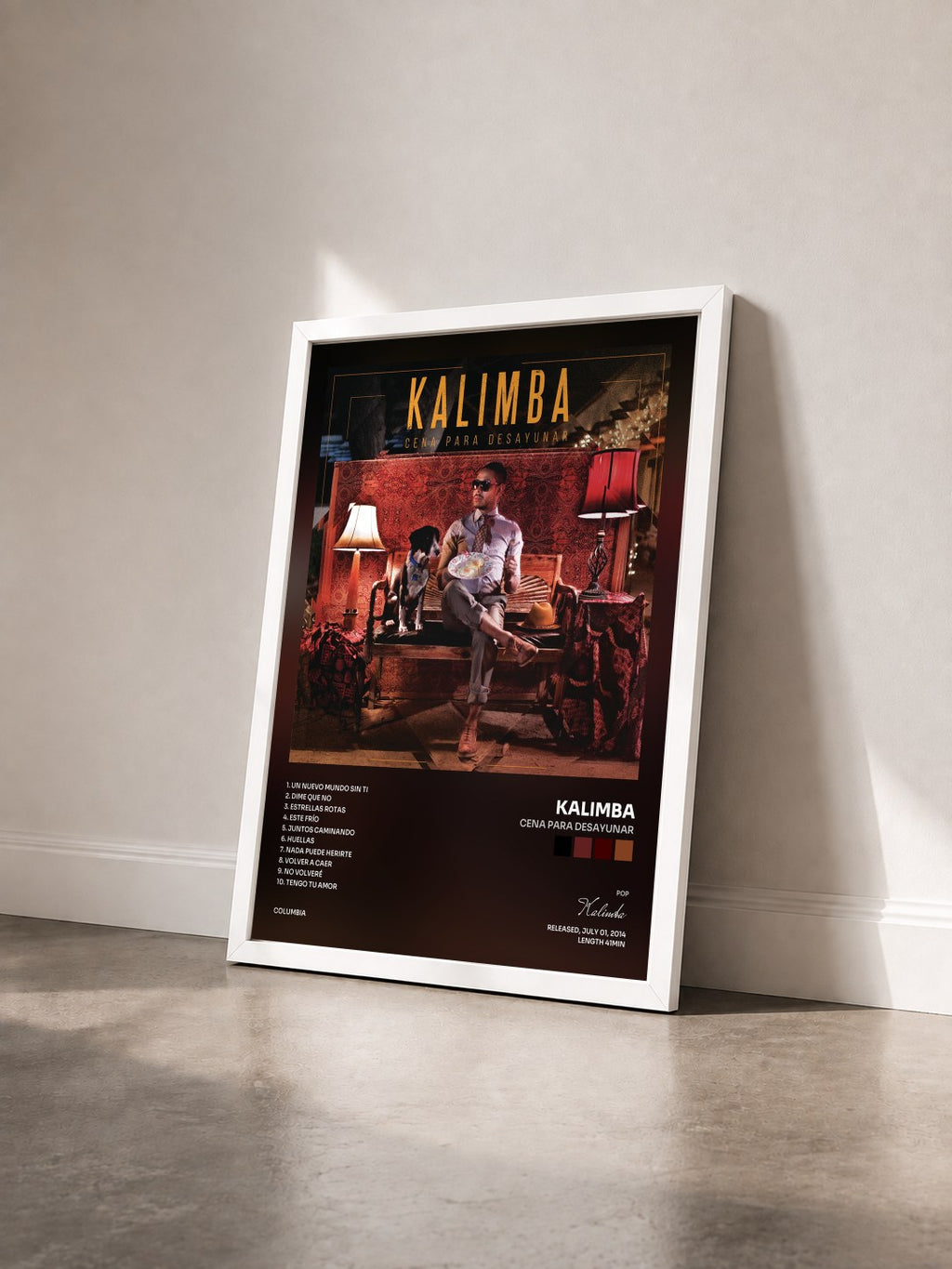 #blanc Cena para Desayunar by Kalimba as a framed art print seen at an angle, white frame