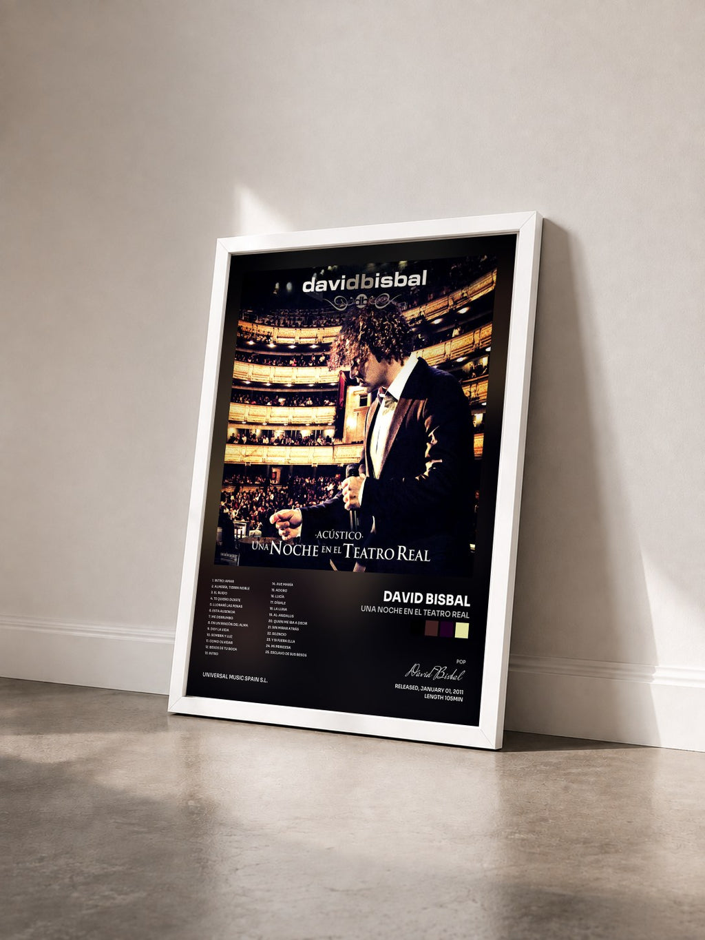 #blanc Tableau de l'album Una Noche En El Teatro Real de David Bisbal vu de trois quarts, cadre blanc