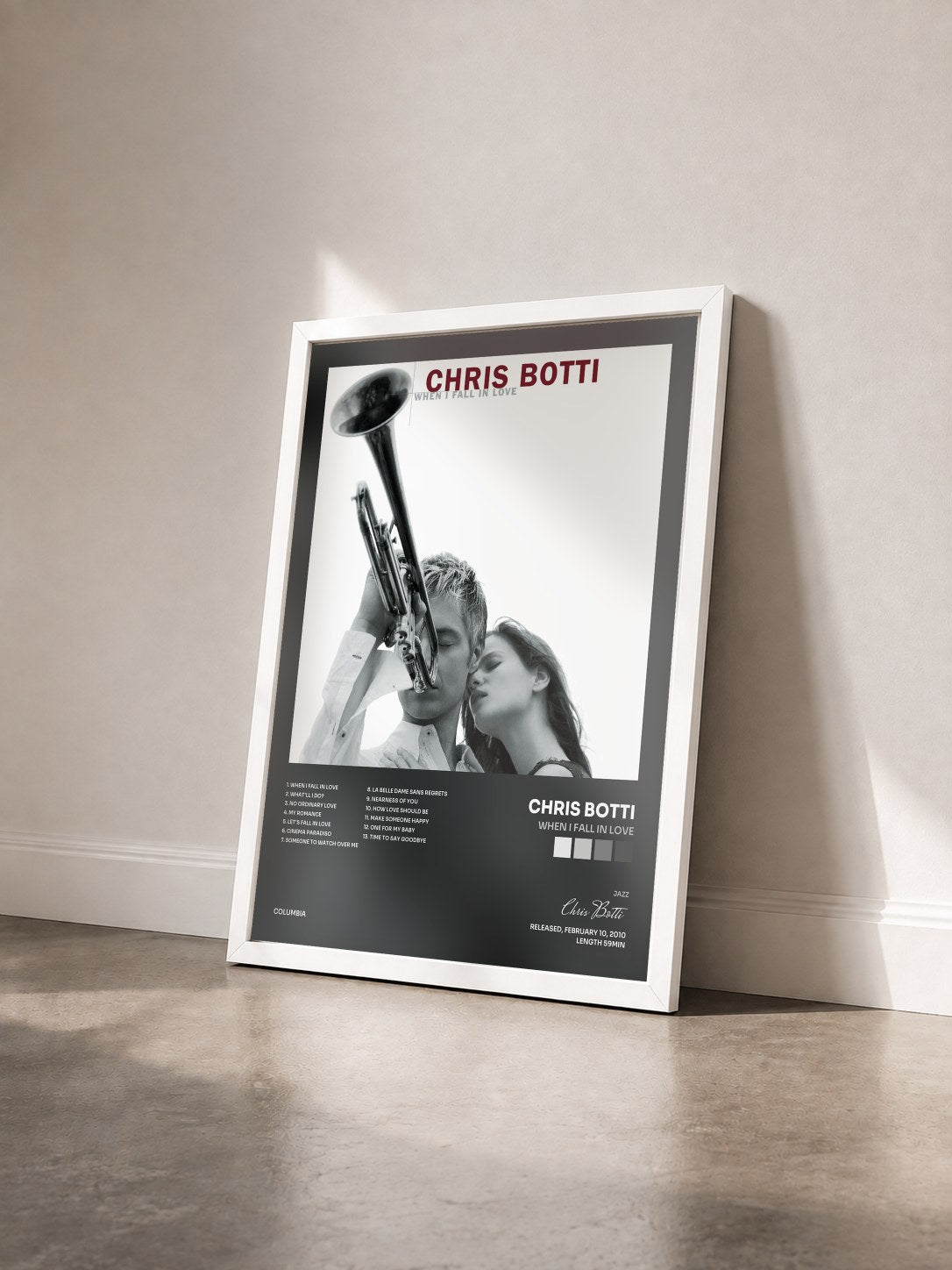 #blanc Tableau de l'album When I Fall In Love de Chris Botti vu de trois quarts, cadre blanc