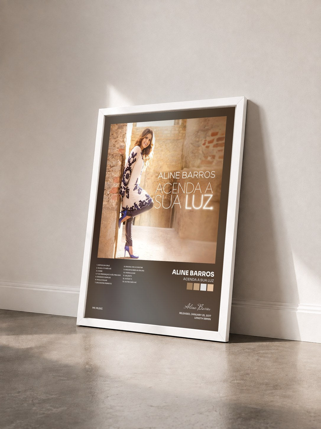 #blanc Tableau de l'album Acenda a Sua Luz de Aline Barros vu de trois quarts, cadre blanc