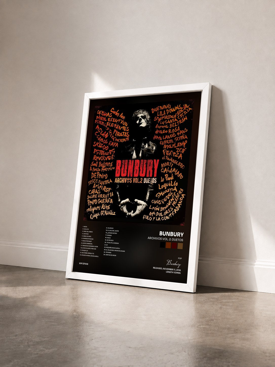 #blanc Tableau de l'album Archivos Vol. 2: Duetos de Bunbury vu de trois quarts, cadre blanc