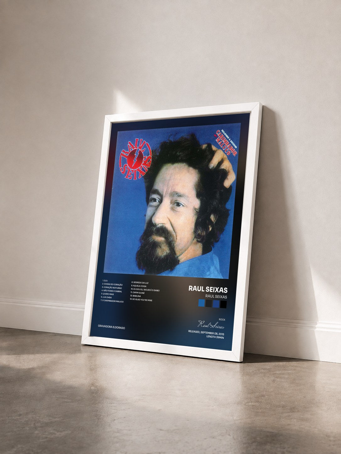 #blanc Tableau de l'album Raul Seixas de Raul Seixas vu de trois quarts, cadre blanc