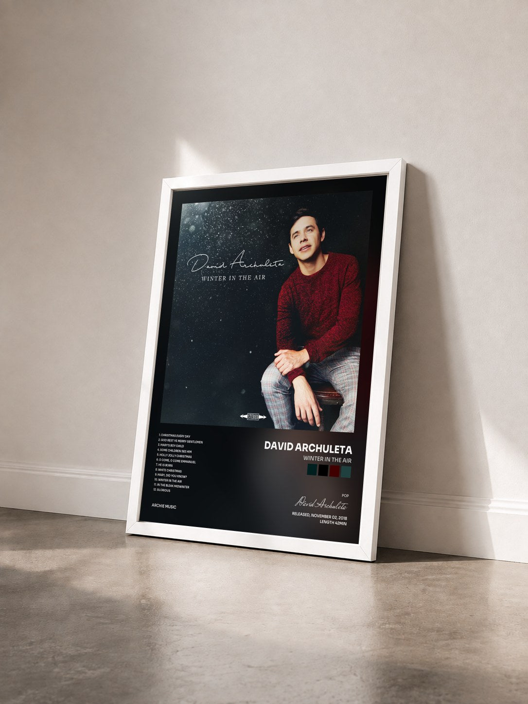 #blanc Tableau de l'album Winter in the Air de David Archuleta vu de trois quarts, cadre blanc