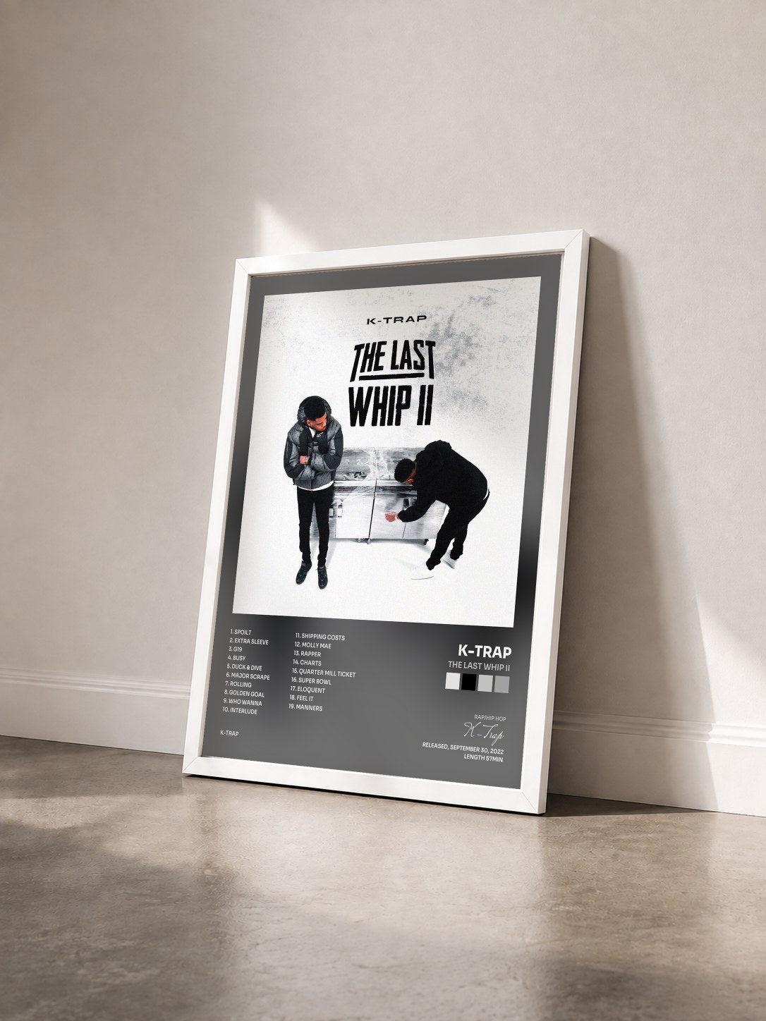 #blanc Tableau de l'album The Last Whip II de K-Trap vu de trois quarts, cadre blanc
