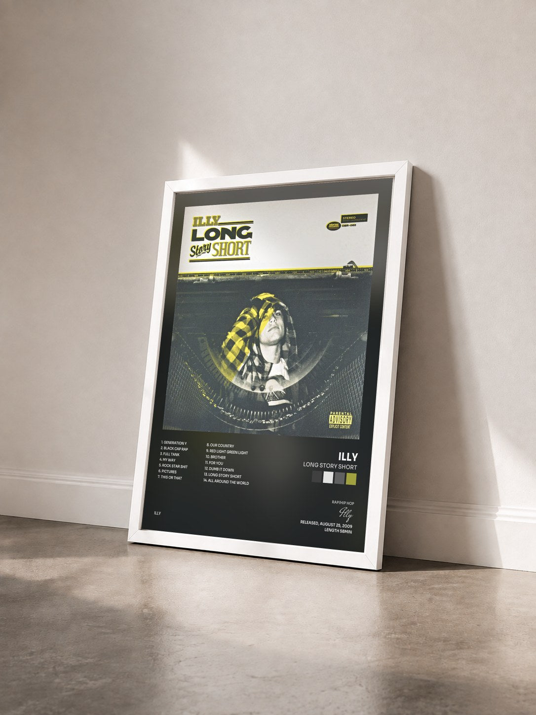 #blanc Tableau de l'album Long Story Short de Illy vu de trois quarts, cadre blanc