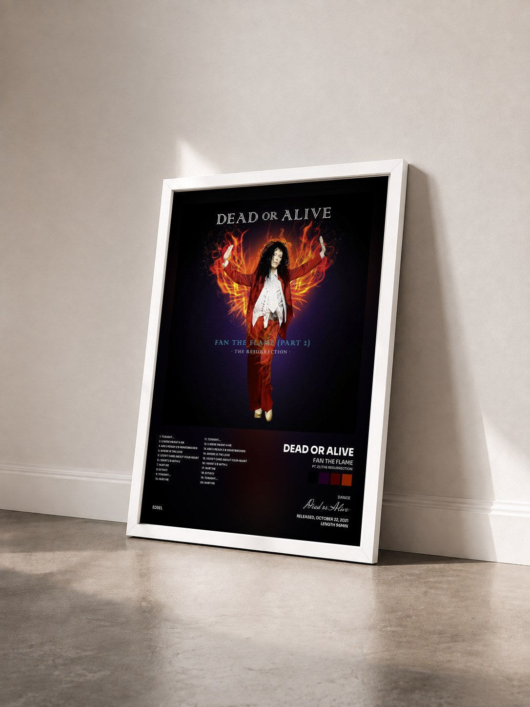 #blanc Tableau de l'album Fan the Flame (Pt. 2) (The Resurrection) de Dead or Alive vu de trois quarts, cadre blanc