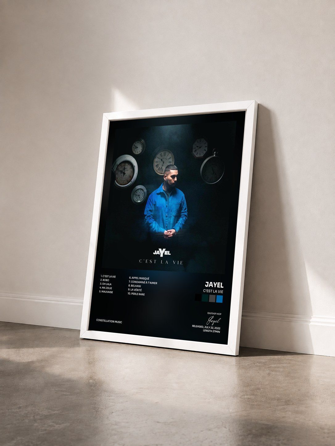 #blanc Tableau de l'album C'est la vie de Jayel vu de trois quarts, cadre blanc