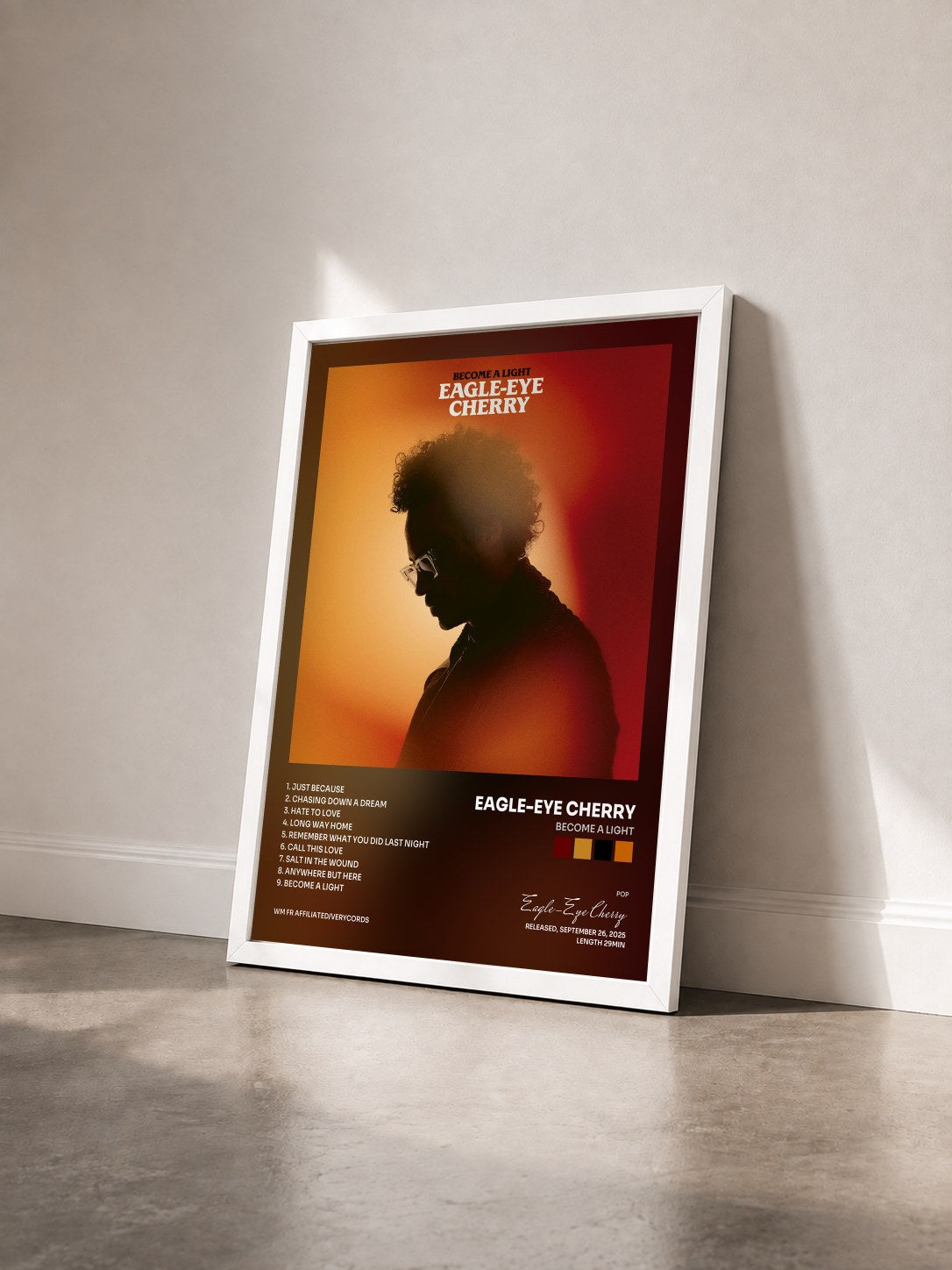 #blanc Tableau de l'album Become a Light de Eagle-Eye Cherry vu de trois quarts, cadre blanc