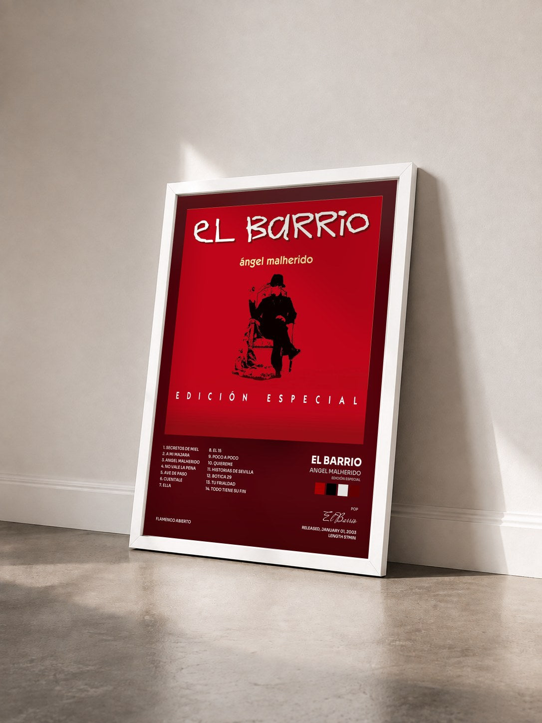 #blanc Tableau de l'album Angel Malherido (Edición Especial) de El Barrio vu de trois quarts, cadre blanc