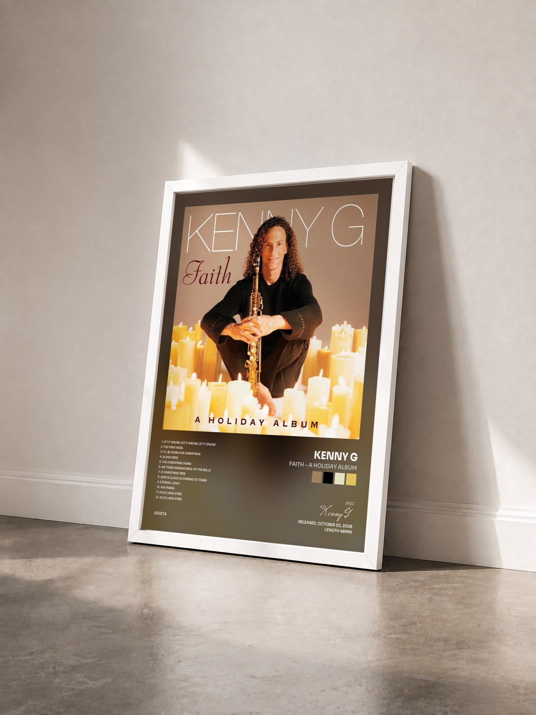 #blanc Tableau de l'album Faith - A Holiday Album de Kenny G vu de trois quarts, cadre blanc