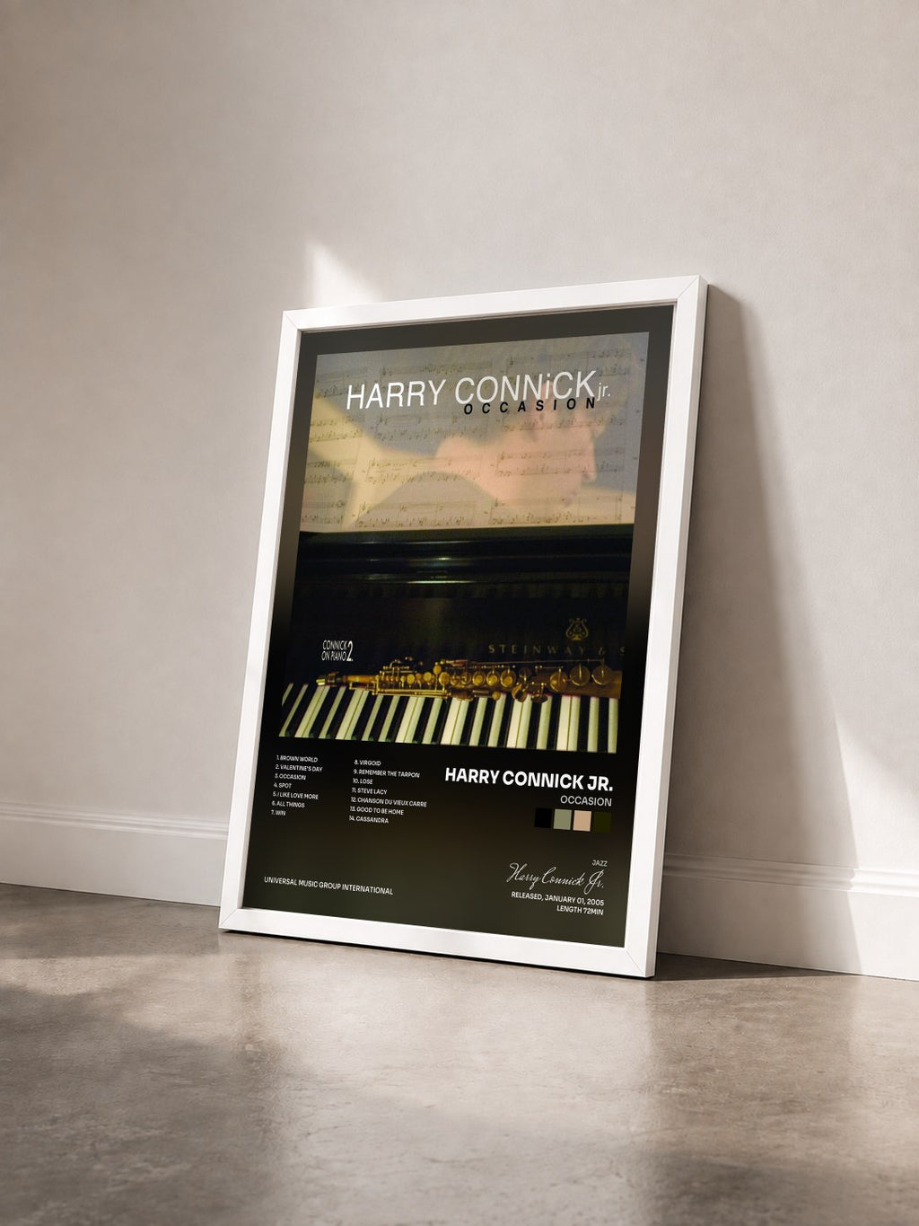 #blanc Tableau de l'album Occasion de Harry Connick Jr. vu de trois quarts, cadre blanc