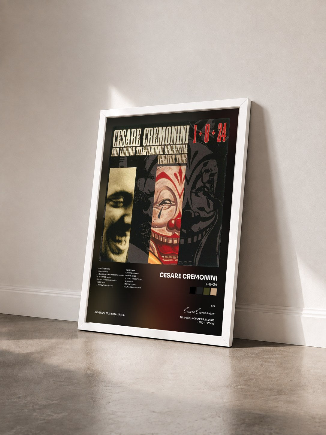 #blanc Tableau de l'album 1+8+24 de Cesare Cremonini vu de trois quarts, cadre blanc