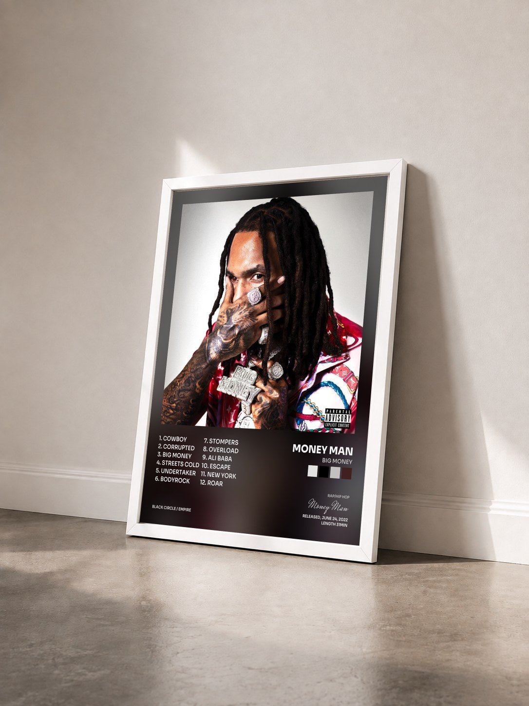 #blanc Tableau de l'album Big Money de Money Man vu de trois quarts, cadre blanc
