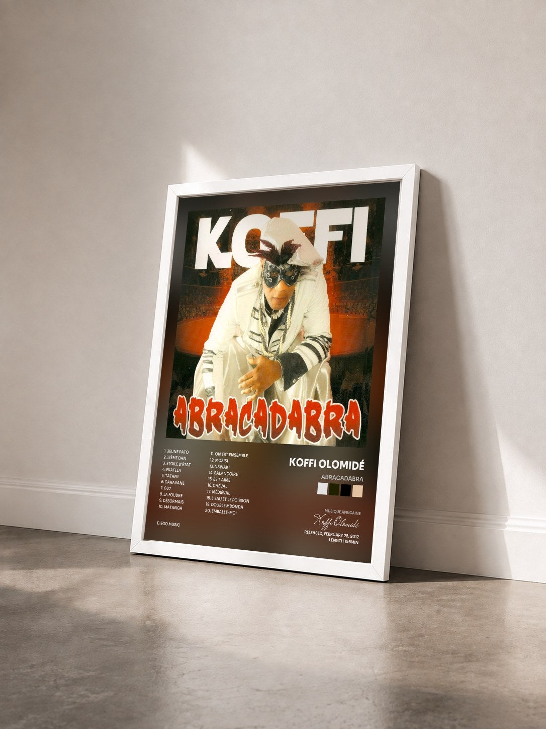 #blanc Tableau de l'album Abracadabra de Koffi Olomidé vu de trois quarts, cadre blanc