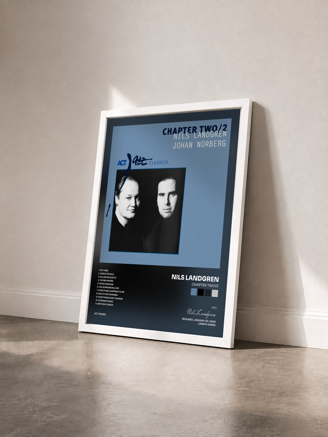#blanc Tableau de l'album Chapter Two/2 de Nils Landgren vu de trois quarts, cadre blanc