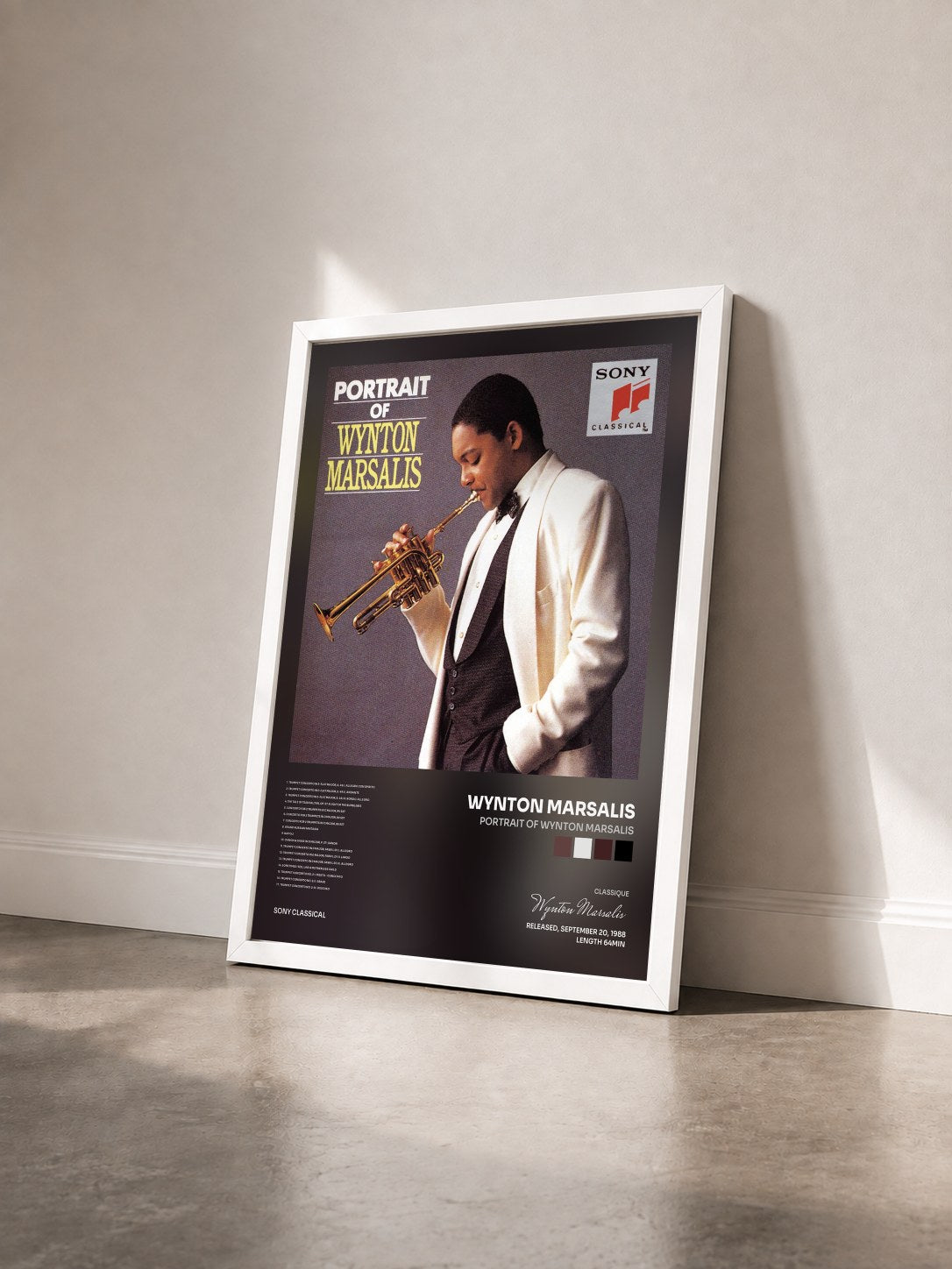 #blanc Tableau de l'album Portrait of Wynton Marsalis de Wynton Marsalis vu de trois quarts, cadre blanc