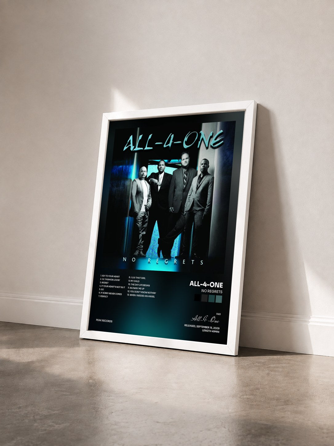 #blanc Tableau de l'album No Regrets de All-4-One vu de trois quarts, cadre blanc