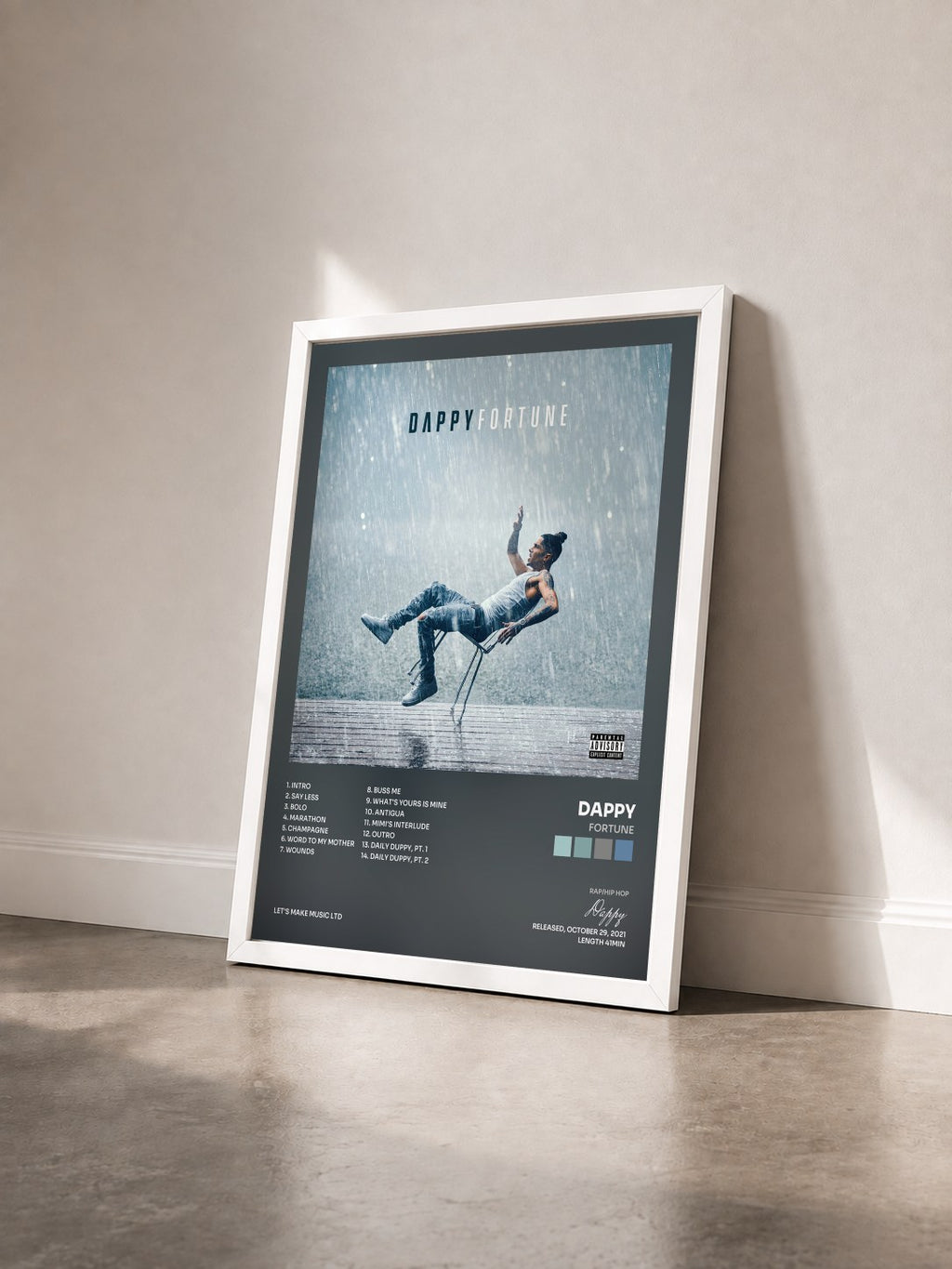 #blanc Tableau de l'album Fortune de Dappy vu de trois quarts, cadre blanc
