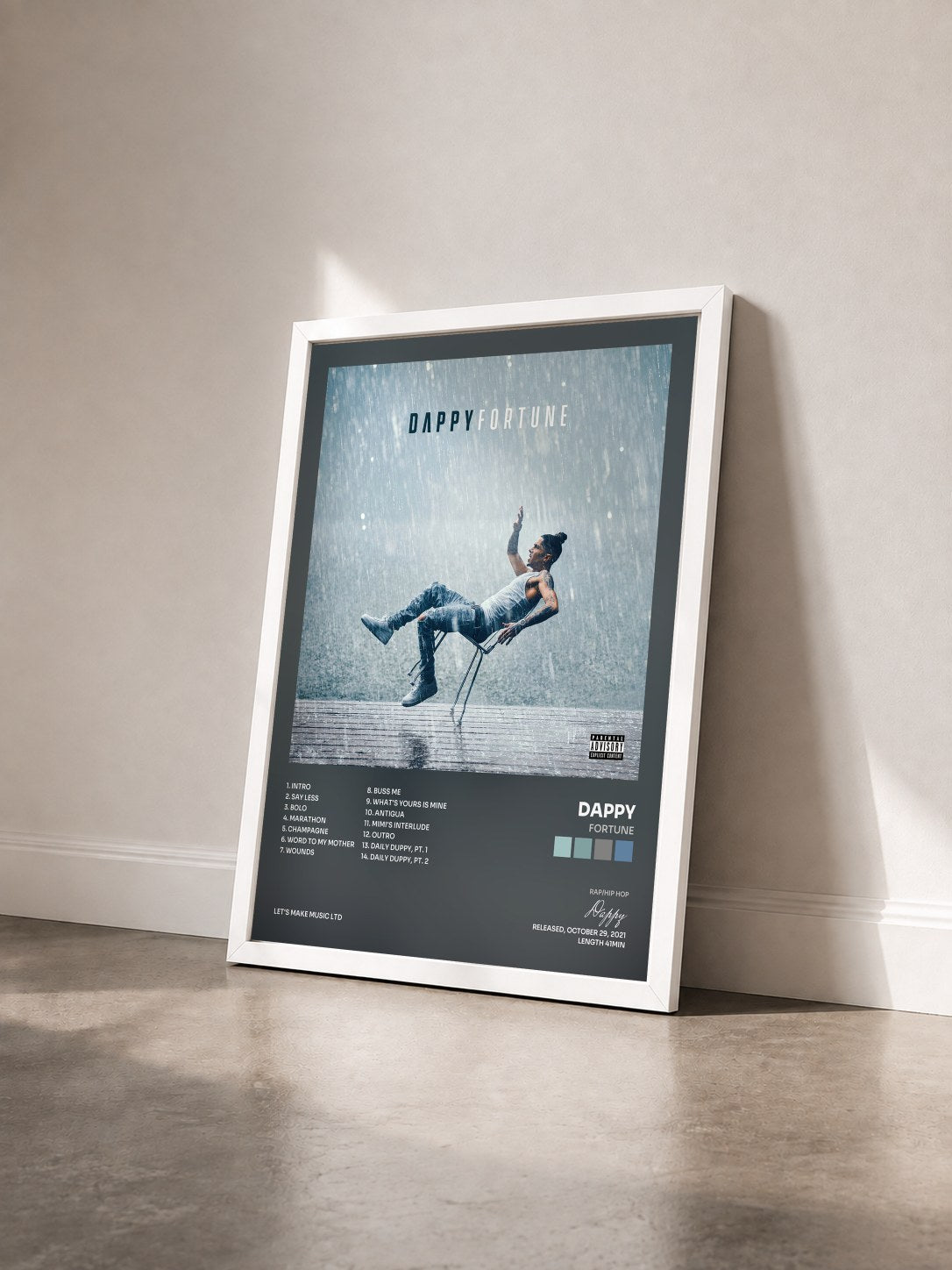 #blanc Tableau de l'album Fortune de Dappy vu de trois quarts, cadre blanc