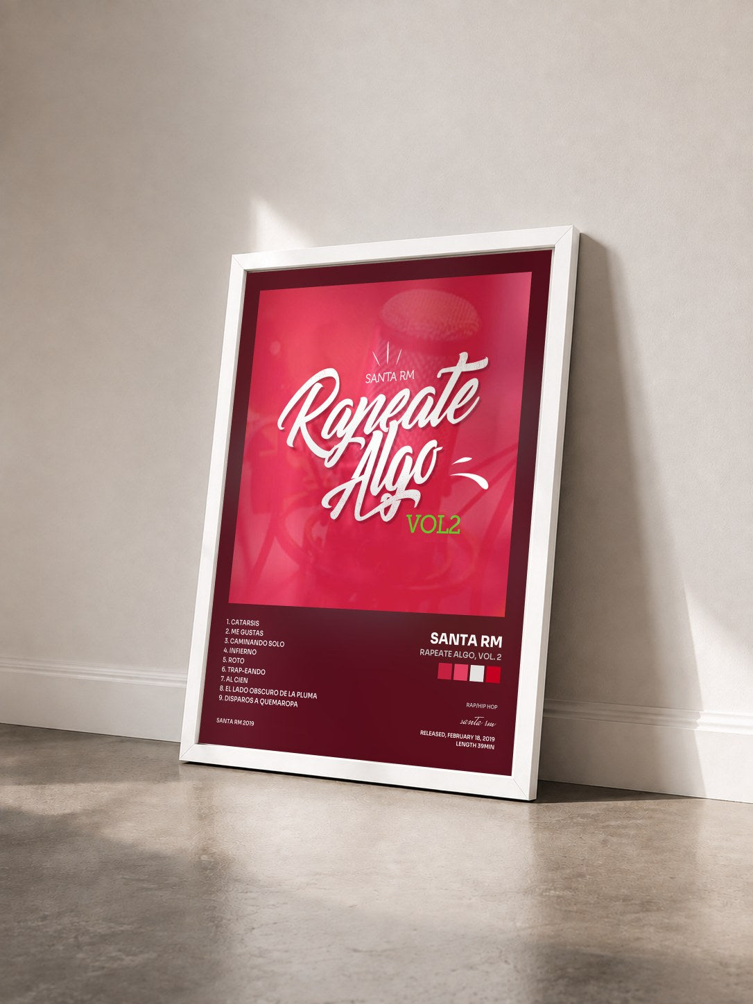 #blanc Tableau de l'album Rapeate Algo, vol. 2 de santa rm vu de trois quarts, cadre blanc