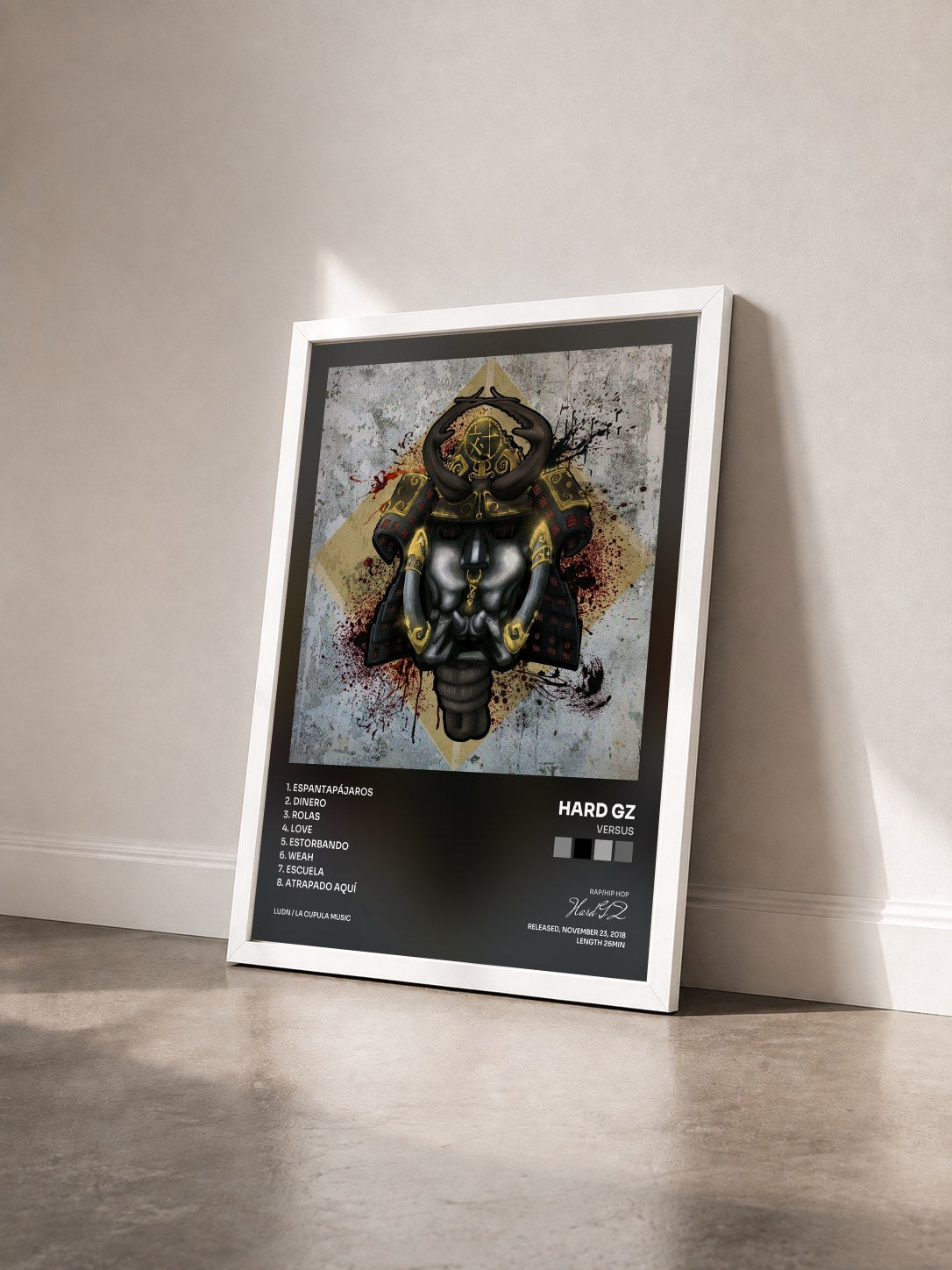 #blanc Tableau de l'album Versus de Hard GZ vu de trois quarts, cadre blanc