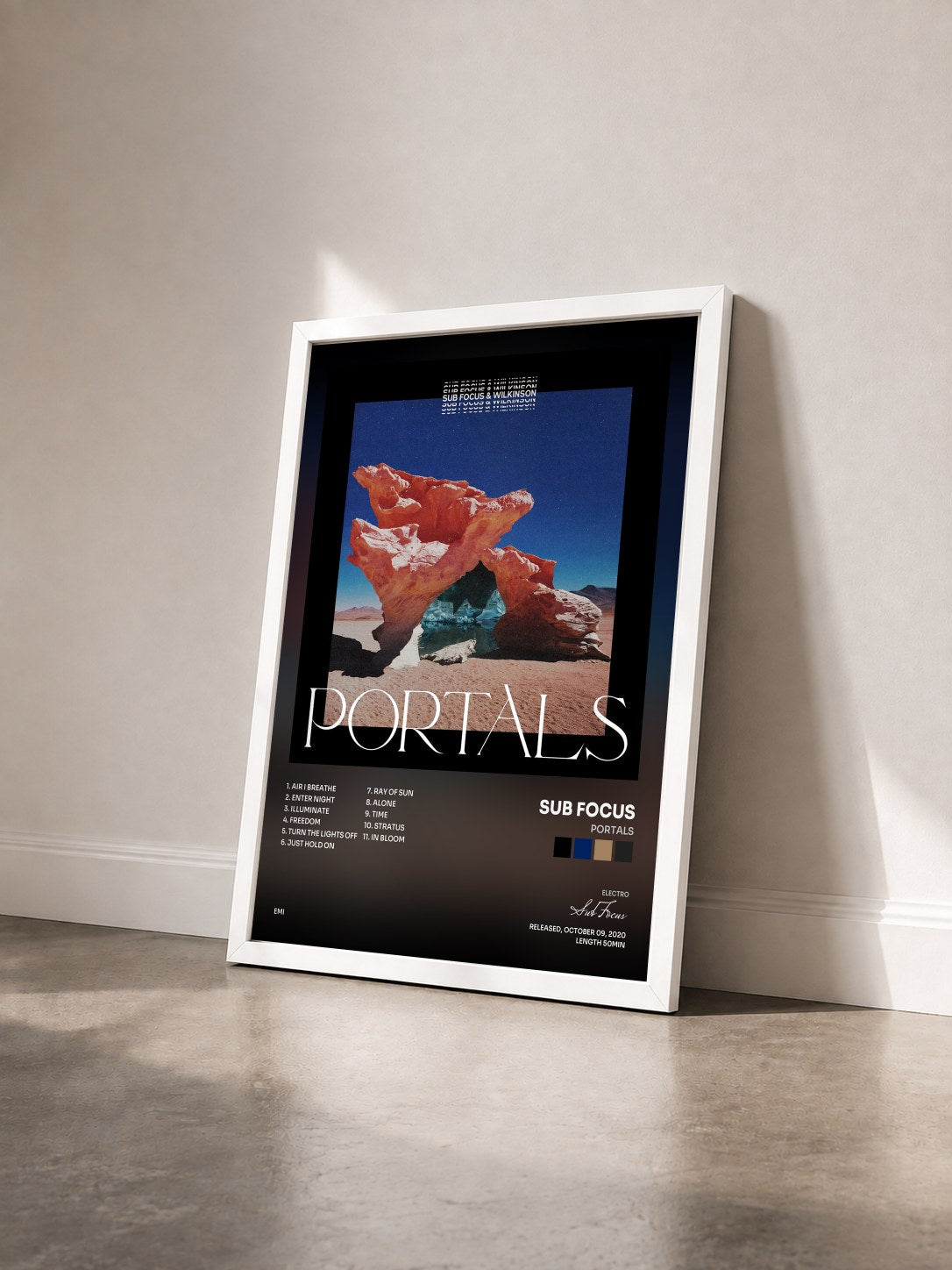 #blanc Tableau de l'album Portals de Sub Focus vu de trois quarts, cadre blanc