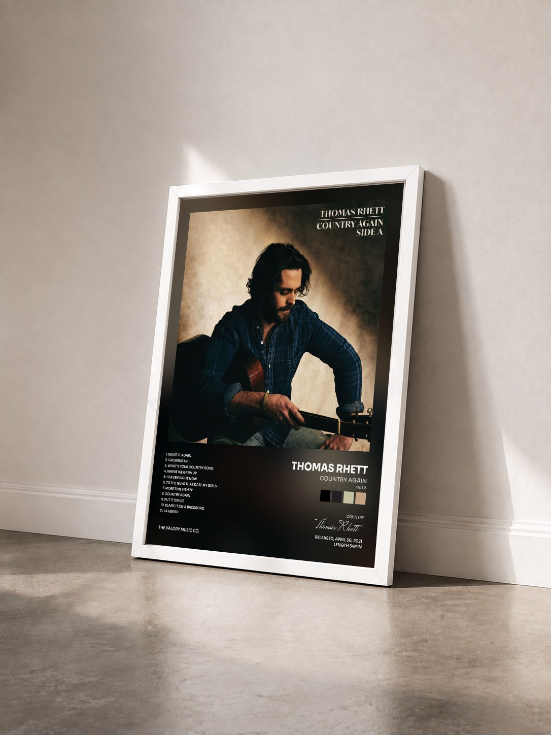 #blanc Tableau de l'album Country Again (Side A) de Thomas Rhett vu de trois quarts, cadre blanc