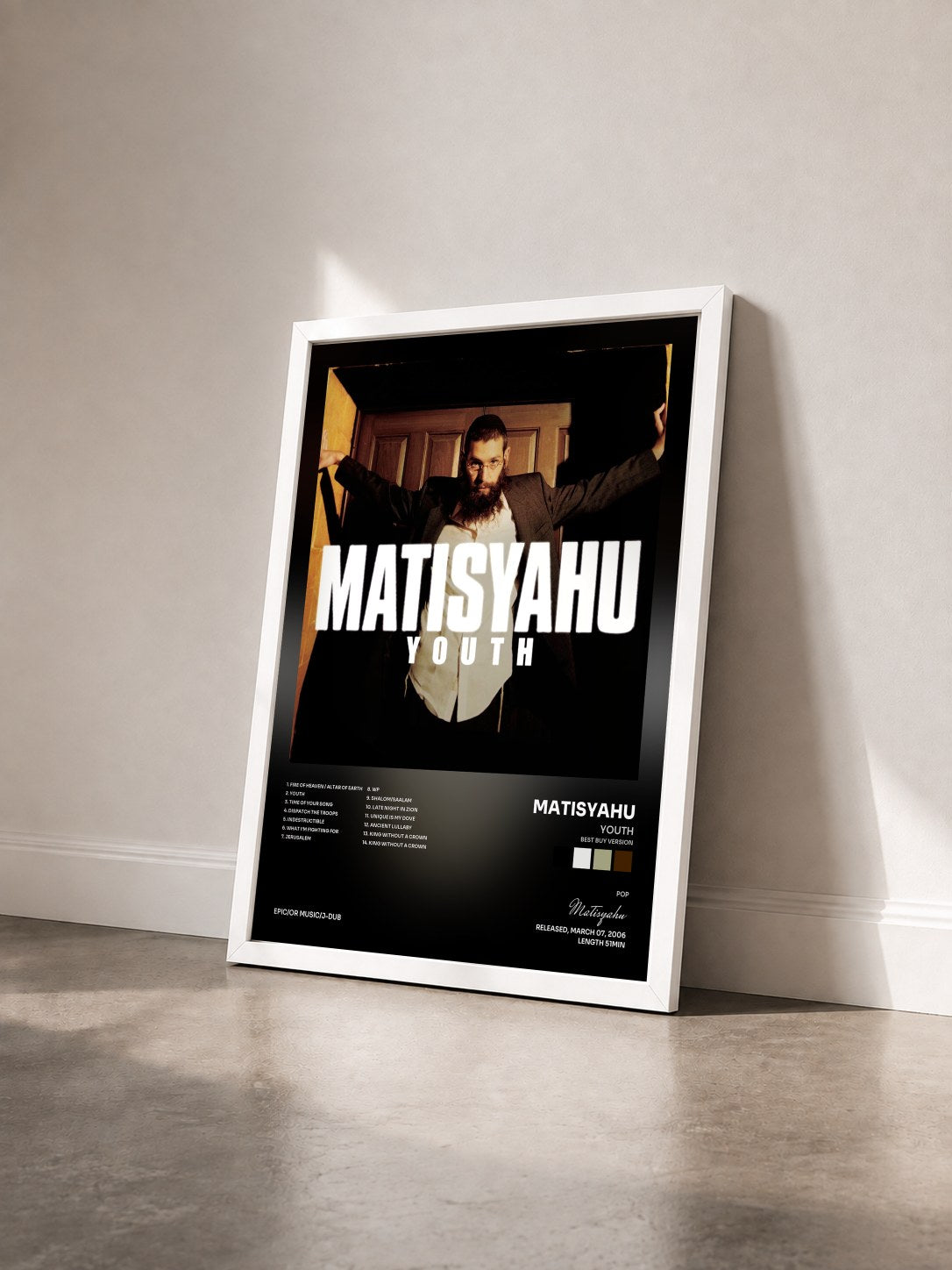 #blanc Tableau de l'album Youth (Best Buy Version) de Matisyahu vu de trois quarts, cadre blanc