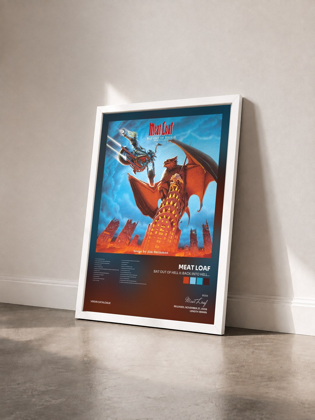 #blanc Tableau de l'album Bat Out Of Hell II: Back Into Hell... de Meat Loaf vu de trois quarts, cadre blanc